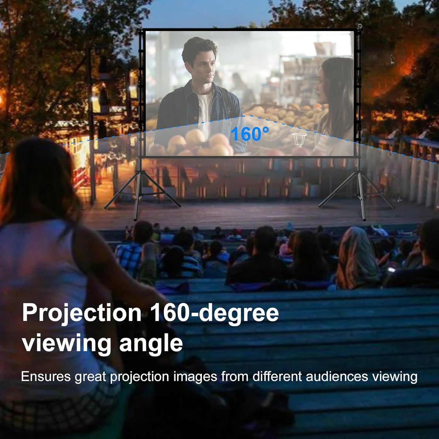 180 inch Outdoor Projector Screen with Stand,DUYIKJ Portable Heavy Duty Bracket 15 FT Large Projector Screen 16:9 4K HD Rear Front Projection Movie Screen with Carry Bag for Home Theater