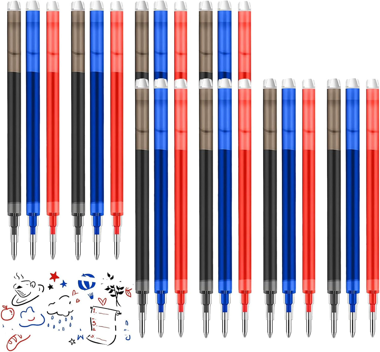 0.7 mm Erasable Gel Ink Pen Refills Compatible with Frixion Friction, Smooth Writing Multicolor Retractable Fine Point Pen Refill for School Office Home Art (Blue &Black &Red, 24)