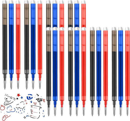 0.7 mm Erasable Gel Ink Pen Refills Compatible with Frixion Friction, Smooth Writing Multicolor Retractable Fine Point Pen Refill for School Office Home Art (Blue &Black &Red, 24)