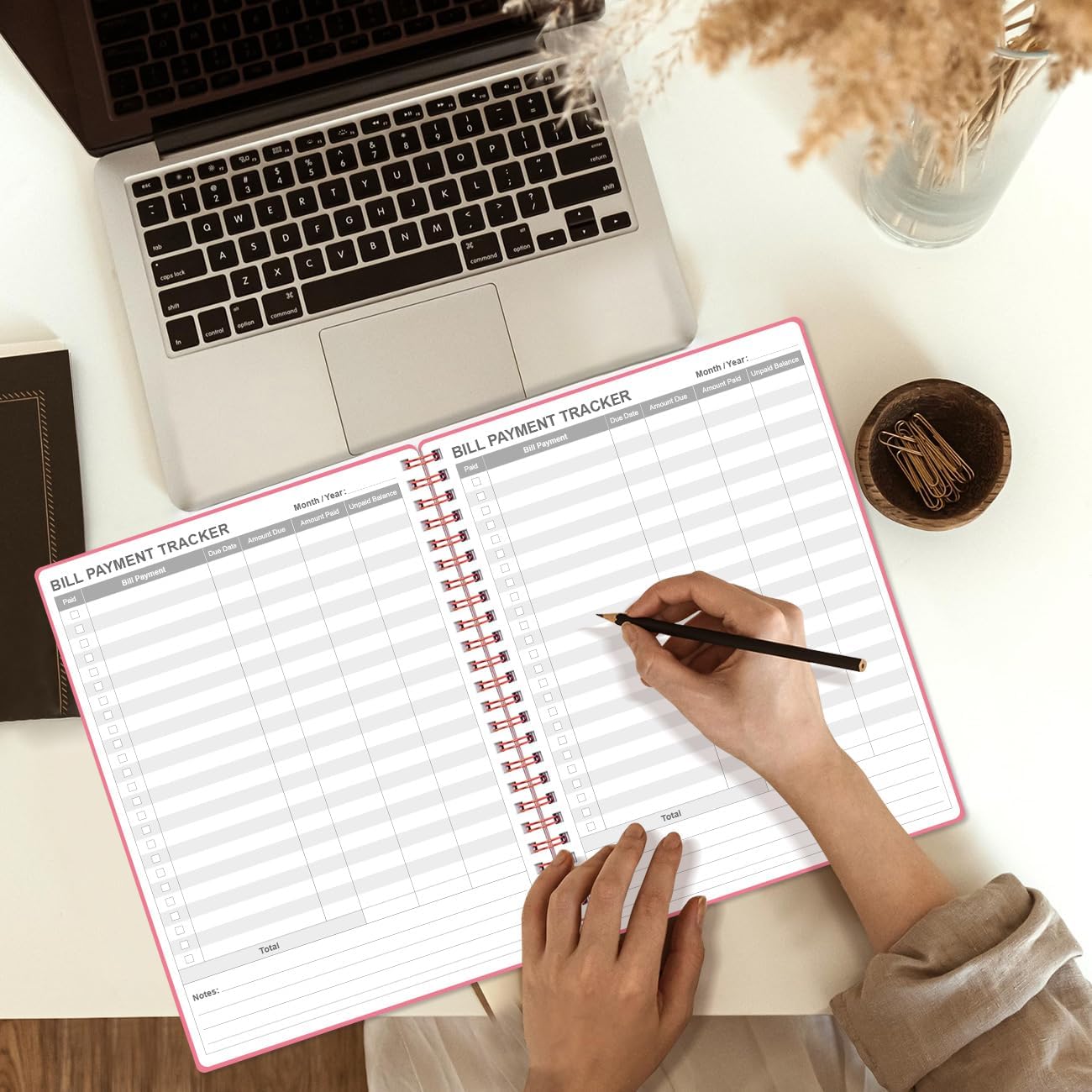 Bill Payment Tracker Notebook - Monthly Bill Organizer & Planner for Personal Budgeting Financial, Payments Checklist Organizer, 8" x 10.5", Pink