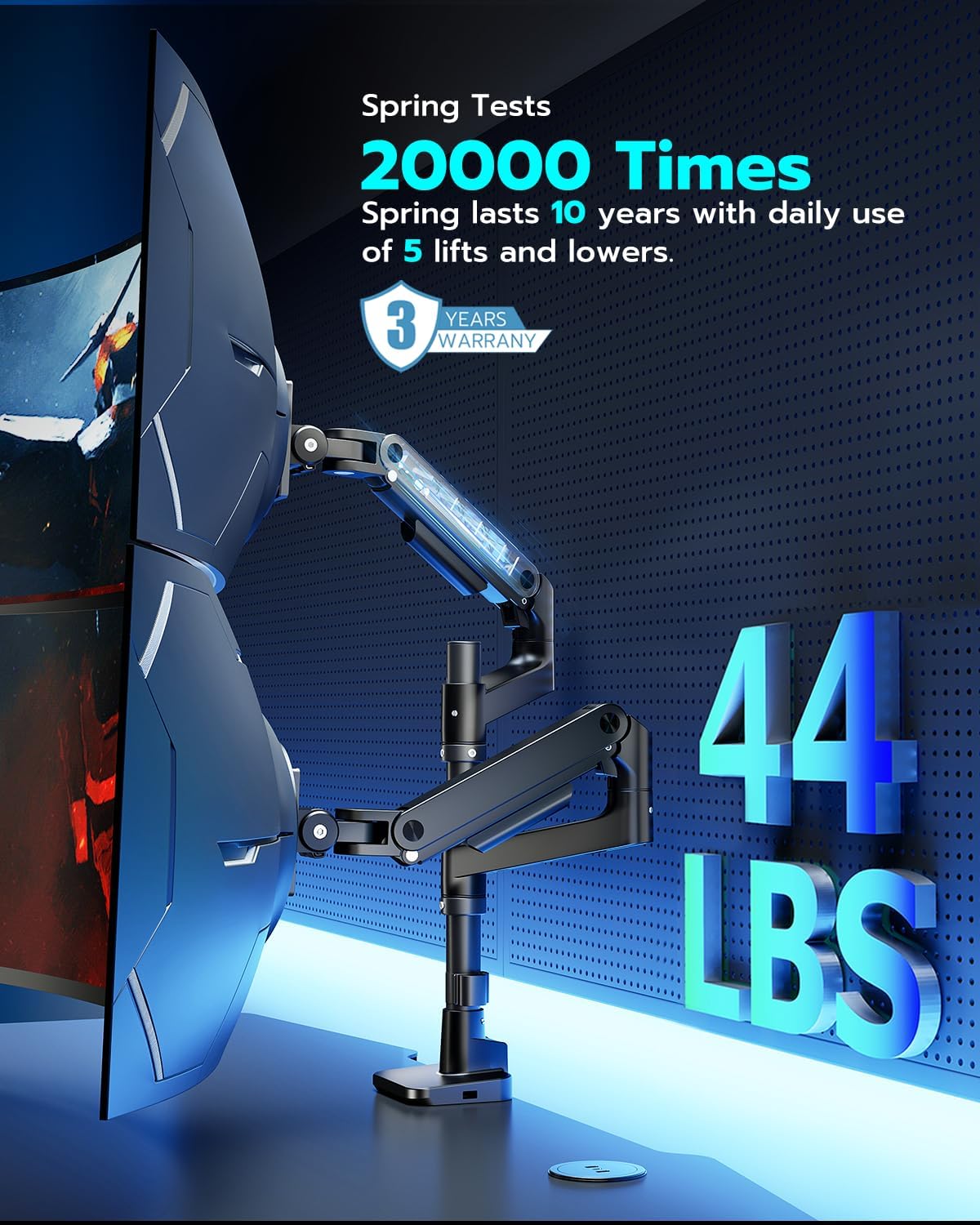 ARES WING Dual Monitor Stand for Ultrawide Heavy Duty Curved Monitor Stacking, Fits 17-49 Inch, Vertical Gas Spring Double Monitor Mount with USB, Adjustable Dual Monitor Mount for Desk, Black