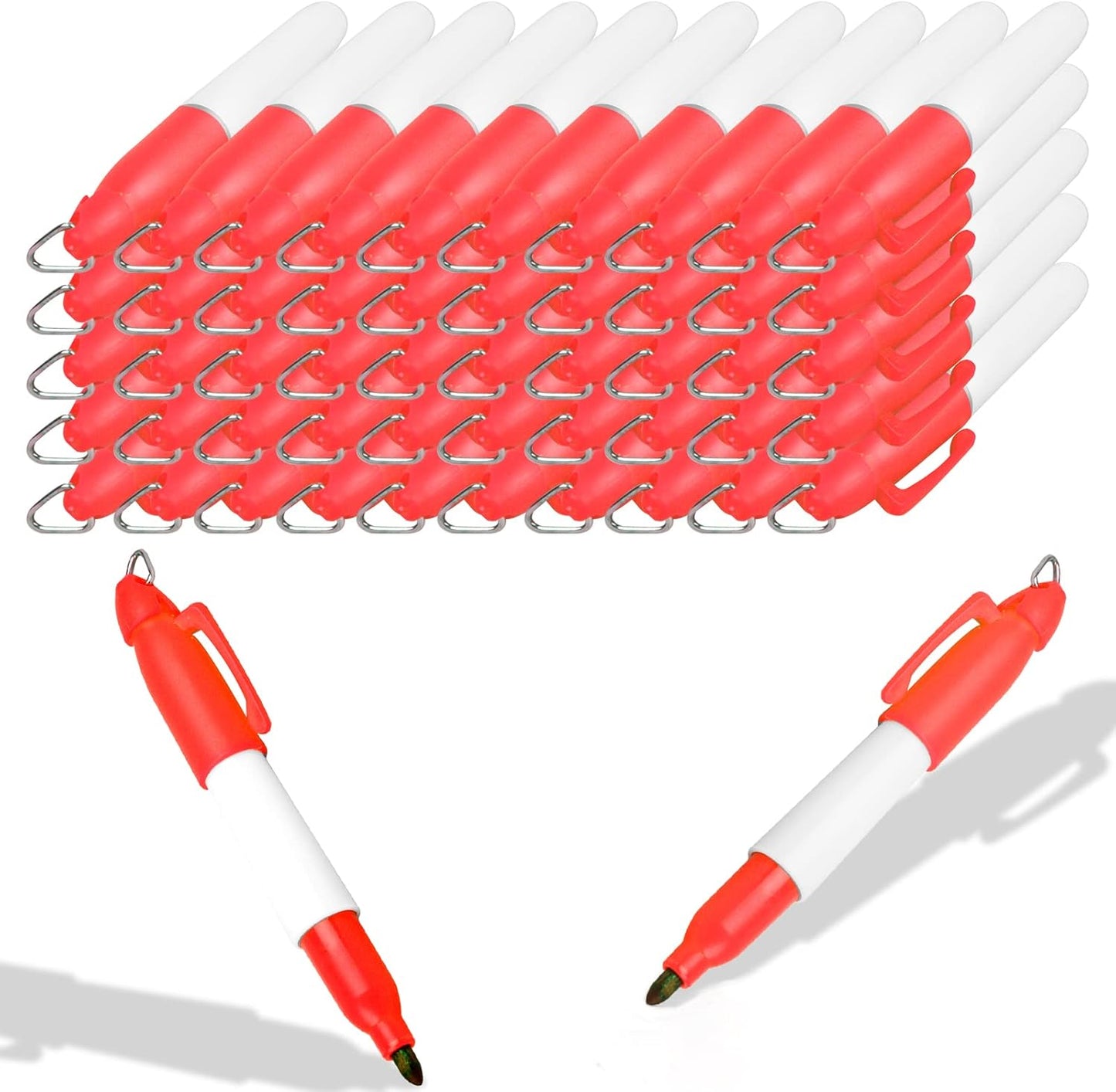 50 Pcs Mini Permanent Markers with Cap Clips Golf Ball Marker Pen Dry Erase Markers with Triangle Hook Golf Keychain Clips for Badge Red Ink Pens for Office School Outdoor Activities,Fine Point
