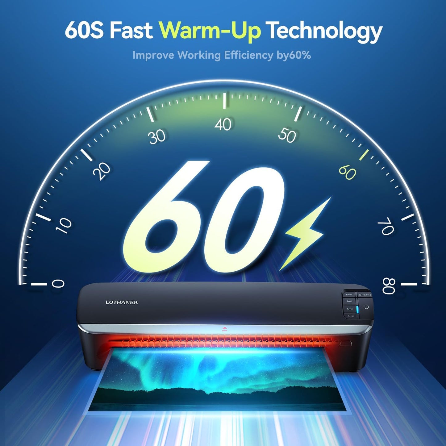 13 inch 4-Roller Laminator Machine, 3-10 Mil 60-Second Warm-up A3 Commercial Laminating Machine with 50 Sheets, LOTHANEK Heavy Duty Thermal Machine for Home, School Office Teacher Use