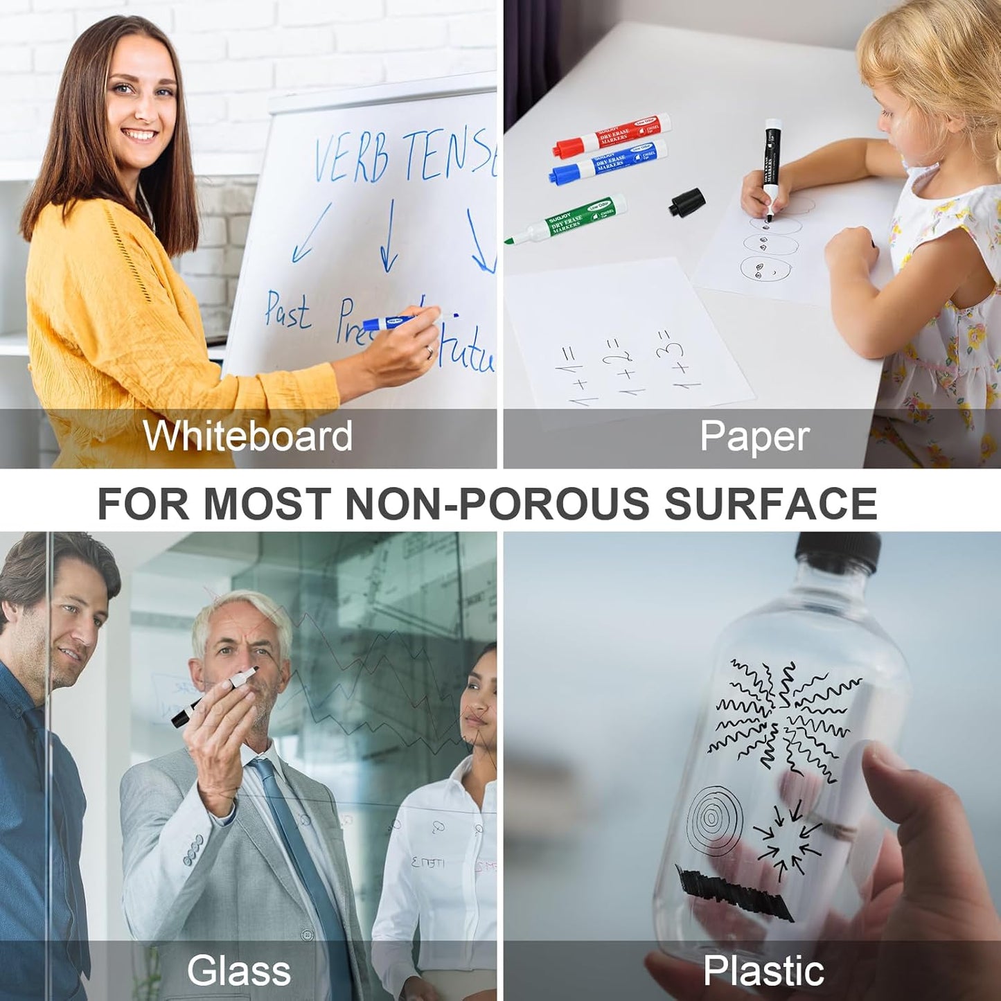 Dry Erase Markers, BulletTip Whiteboard Markers, Low Odor Thick Dry Markers, 36 Bulk 4 Assorted Color Marker for Whiteboard, Classroom, Office & Home(36 Count 4 Colors)