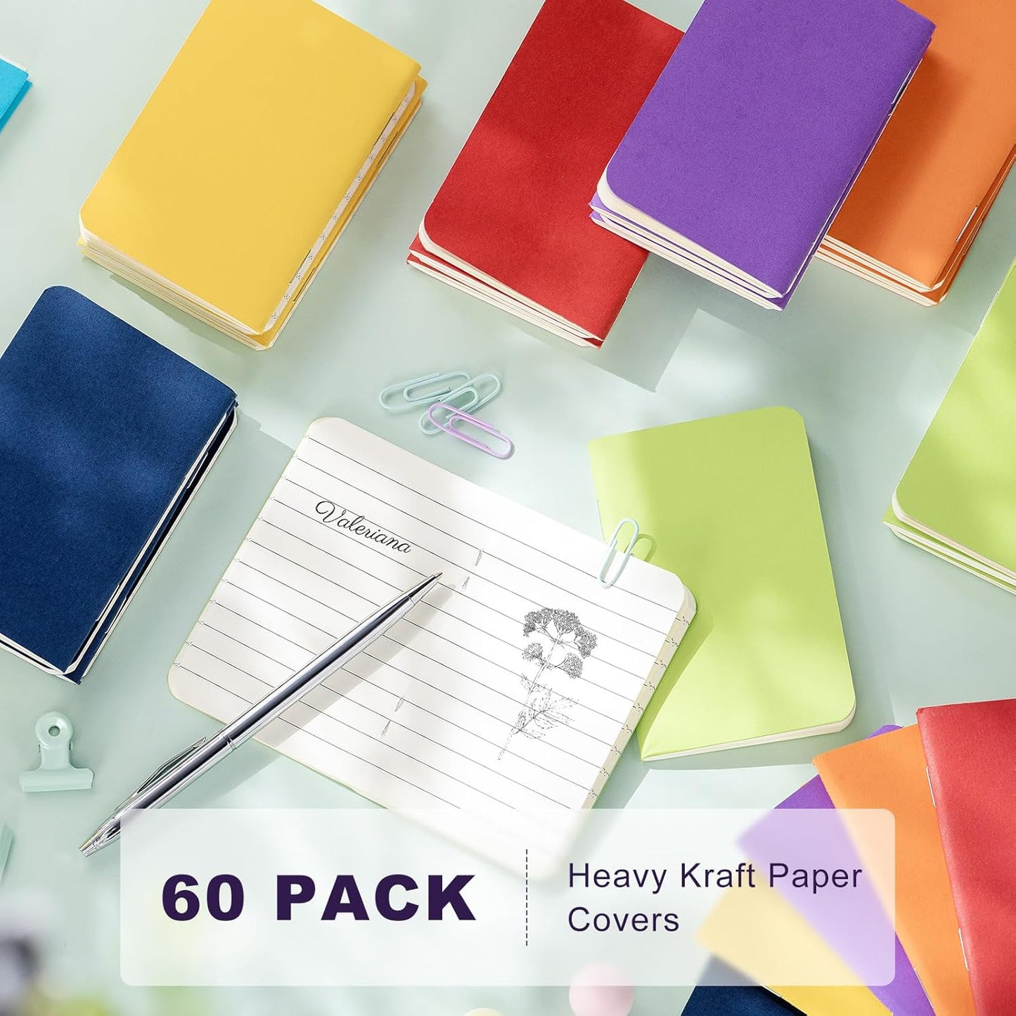 Lincia Bulk Pocket Notebook 2.5" x 4" Mini Notebooks First Day of School Small Wallet Notebooks Tiny Colored Purse Journals Lined Notepad for Kids Student Back to School Supplies(Bright Color,60 Pcs)