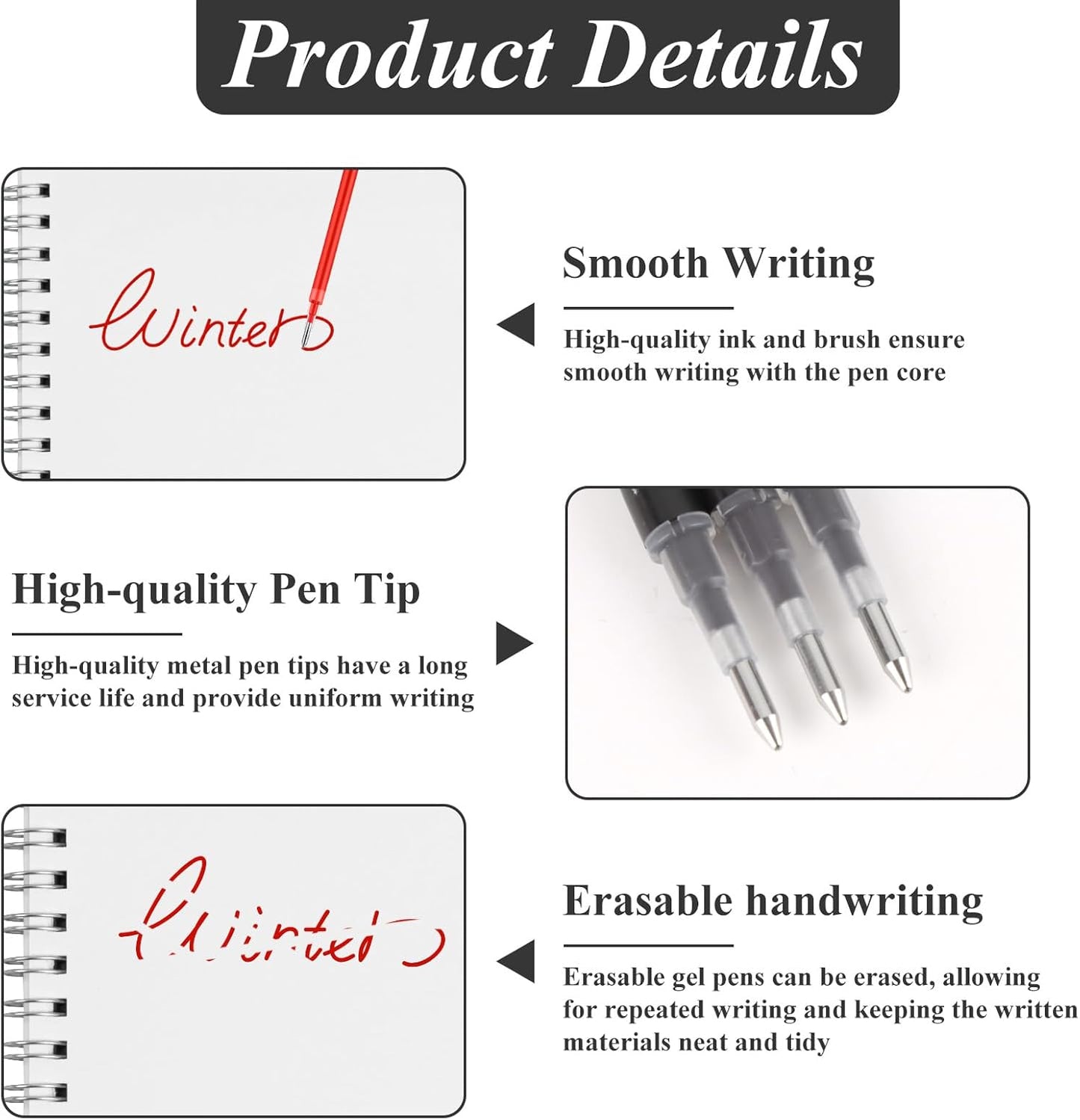 0.7 mm Erasable Gel Ink Pen Refills Compatible with Frixion Friction, Smooth Writing Multicolor Retractable Fine Point Pen Refill for School Office Home Art (Blue &Black &Red, 24)