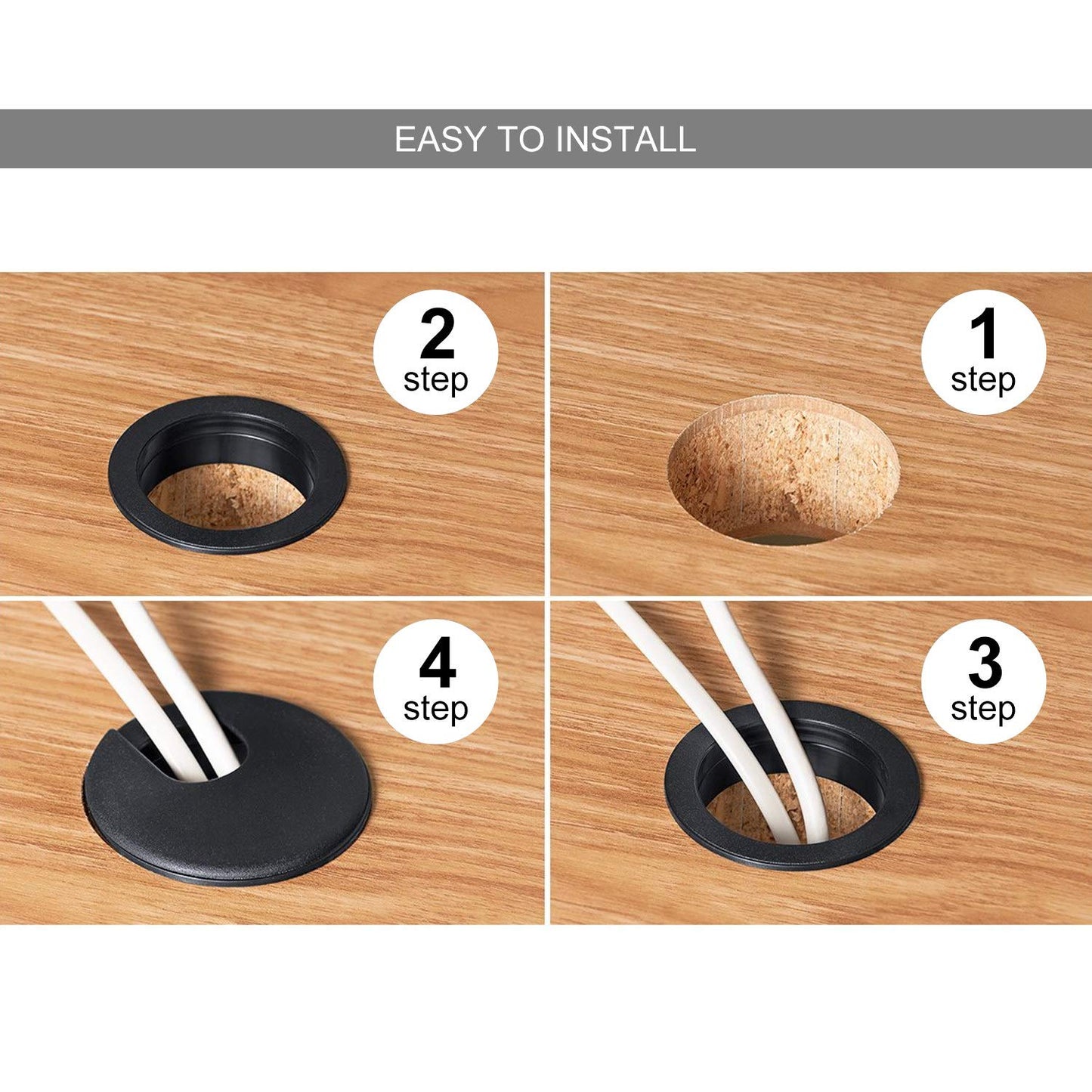 2" Desk Grommet Black, 30PACK Wire Cable Hole Cover PC Computer Desk Plastic Grommet Cord, Tidy Cable Wire Grommet for Office PC Computer Desk Cord Management, (50mm Mounting Hole Diameter)