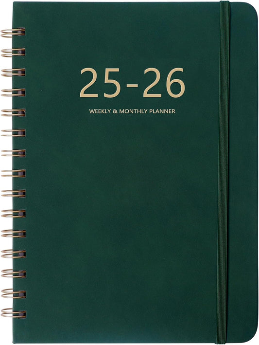 Academic Planner 2025-2026, Weekly and Monthly Calendar Planner, July 2025 - June 2026, 6.4" x 8.5", Faux Leather Cover Yearly Teacher Student Planning Agenda Book with Tabs, Pocket, Notes(Green)