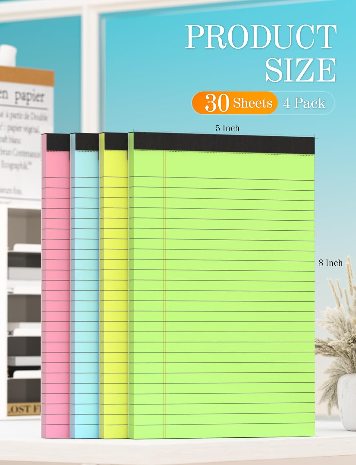 Colored Legal Pads 5x8, 4 Pack, Lined Note Pads 5x8 College Ruled, Note Paper 5x8, Pink Notebook Paper 5x8 Colored Notepads, Pink Legal Pads 5x8 Lined Paper, 80 GSM Pastel Pads of Paper, 30 Sheets/Pad