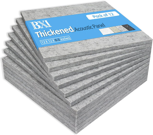 BXI Thickened Sound Absorbing Panels - 12 Pack 12 X 12 X 0.5 Inches Dense Acoustic Panels, Echo Noise Reducing Sound Panels, Tackable Studio Panels for Wall and Ceiling Acoustic Treatment