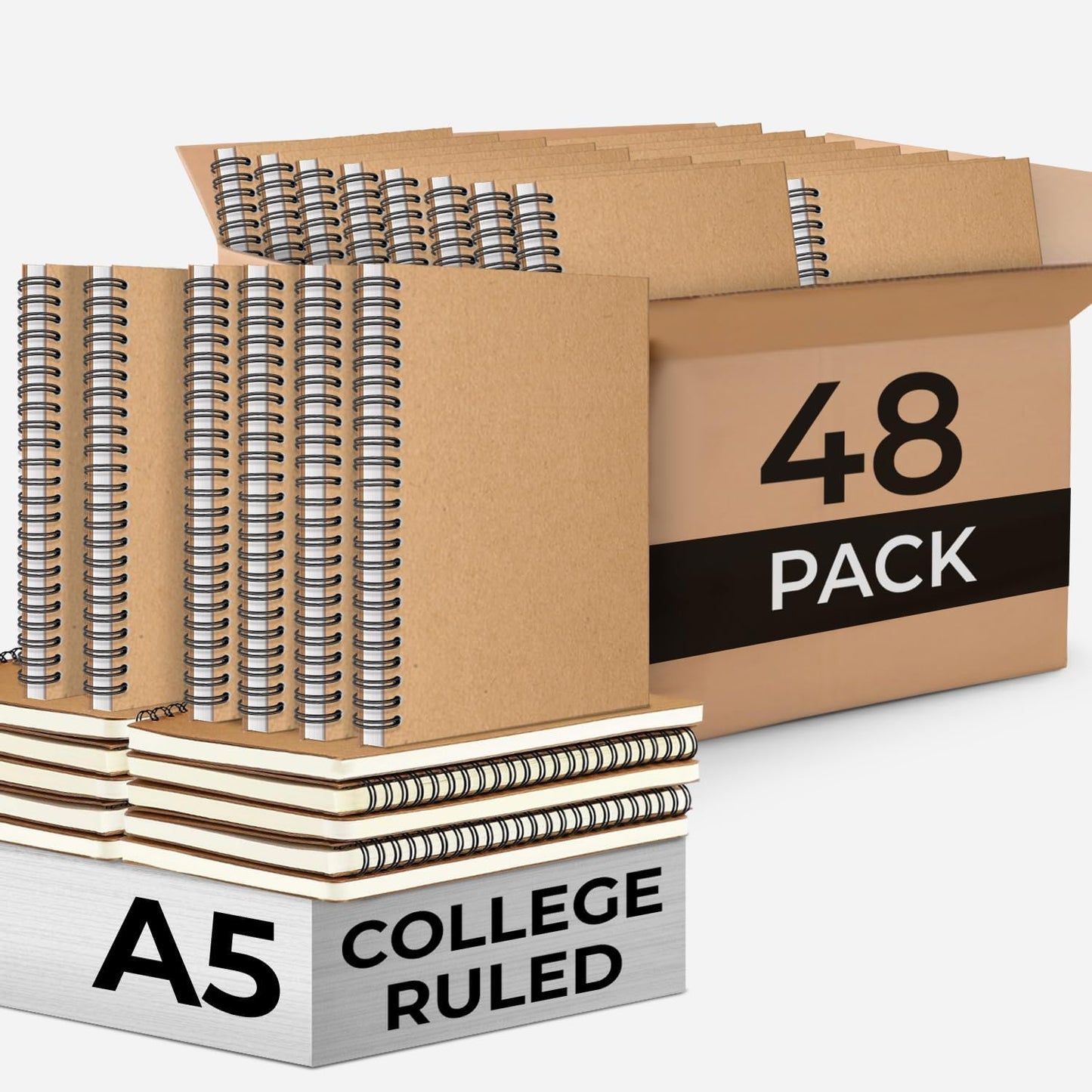 48 Pack Kraft Spiral Notebook, A5 College Ruled, 5.8 x 8.3, 120 Pages (60 Sheets), 100 GSM Thick Paper, Hardcover Planner Notebooks, Travel Writing Journals, Bulk Home Office School Supplies