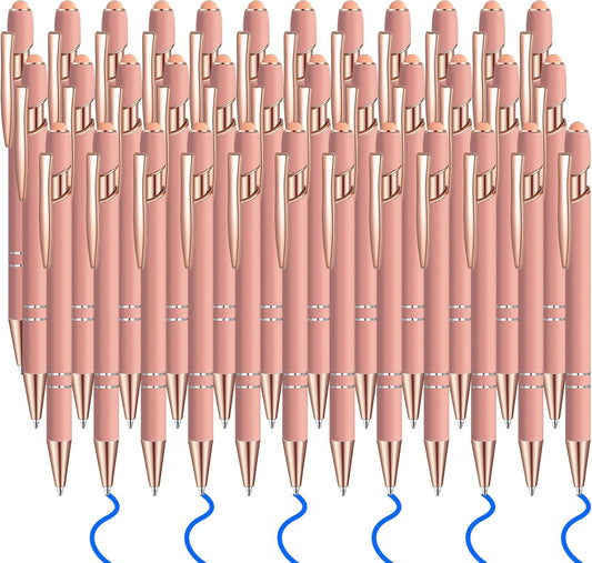 36 Pcs Blue Ink Ballpoint Pen with Stylus 2 in 1 Ballpoint Pen for Touch Screens School Office Coworkers (Rose Gold)