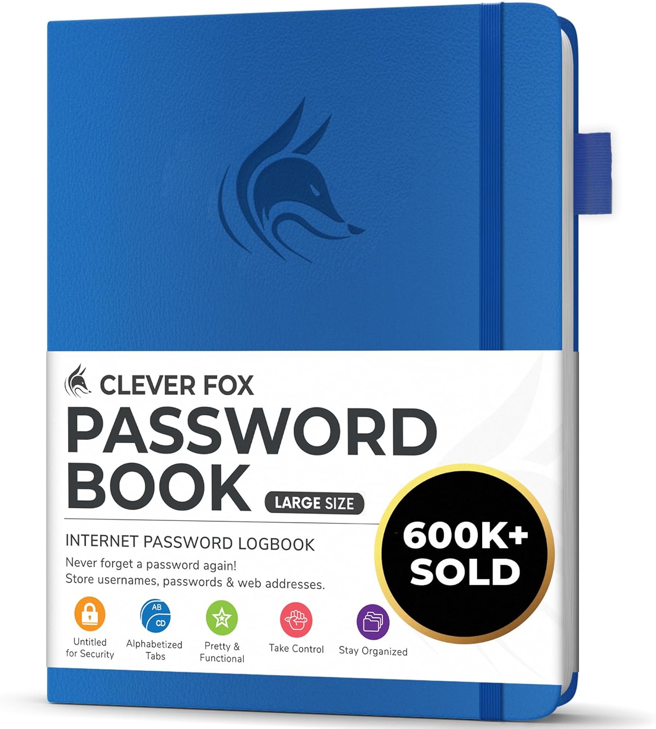 Clever Fox Password Book with alphabetical tabs. Internet Address Organizer Logbook. Large Password Keeper for Website Logins (Royal Blue)