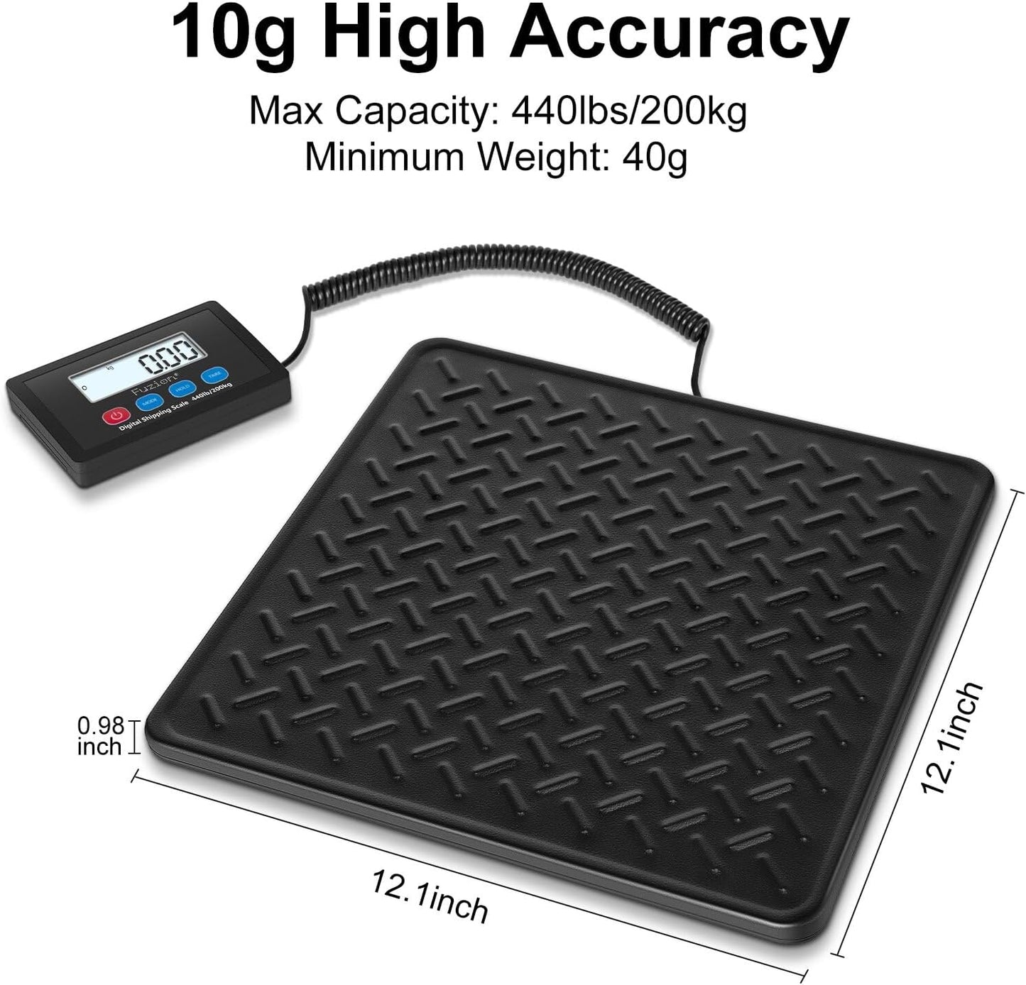 Fuzion Shipping Scale, 440LB x 10g High Accuracy Digital Postal Scale, Durable Alloy Steel Platform, Heavy Duty Scale for Packages, Postage, Luggage, Battery and AC Adapter Powered