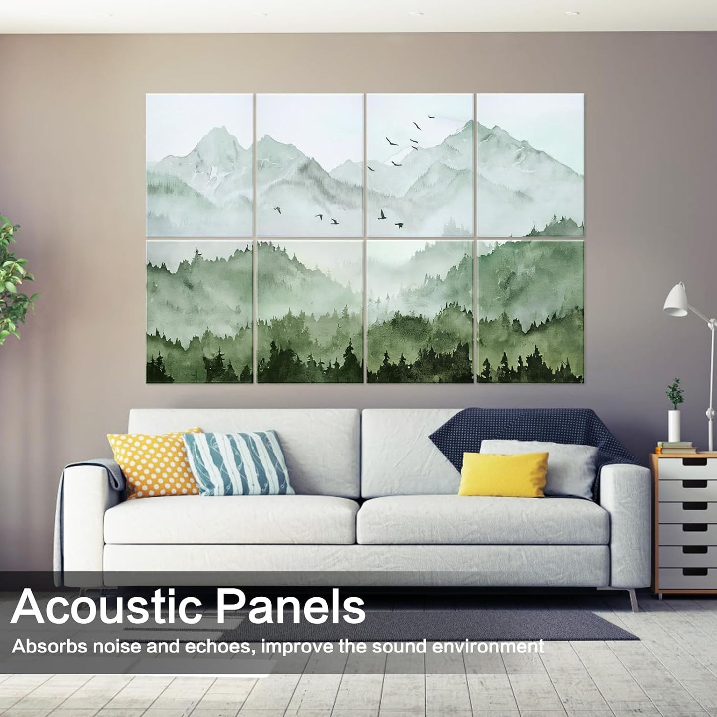 Art Acoustic Panels 8 Pack, Sound Proof Panels for Walls, 48"X32" Self-adhesive Sound Absorbing Wall Art, Decorative Acoustical Panels, Acoustic Treatment for Recording Studio(Misty Forest)