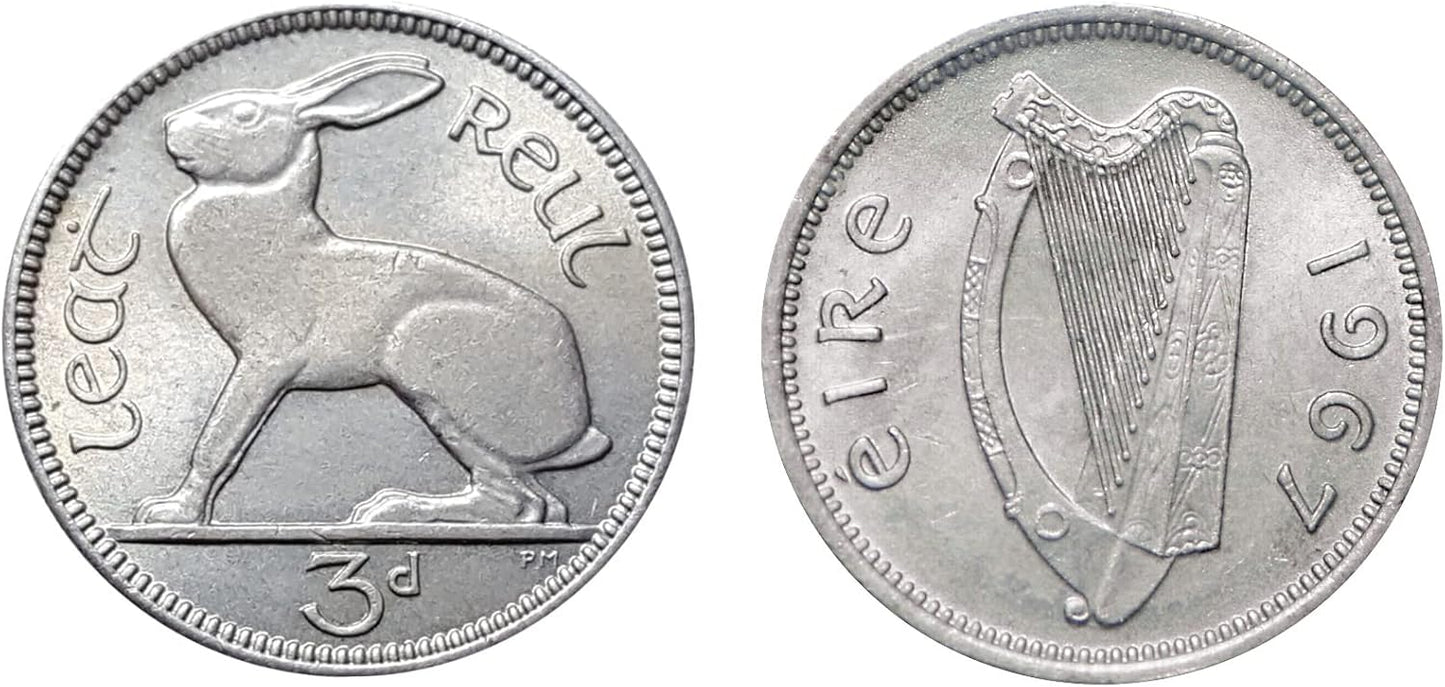 American Coin Treasures Coin Letter Opener Irish Threepence- Antiqued Silvertone Brass Handle-Genuine Harp Coin Ireland