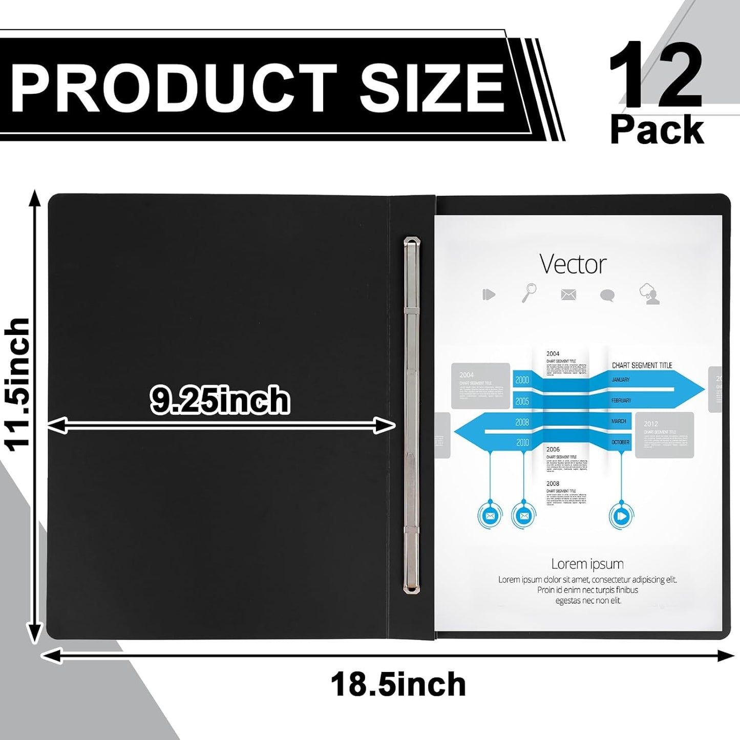 gisgfim 12 Pcs 8.5 X 11'' Pressboard Report Cover 3" Capacity Prong Clip Report Cover Metal Prong Fastener with Compressor Letter Size Presentation Report Folder for Bind Proposal Document