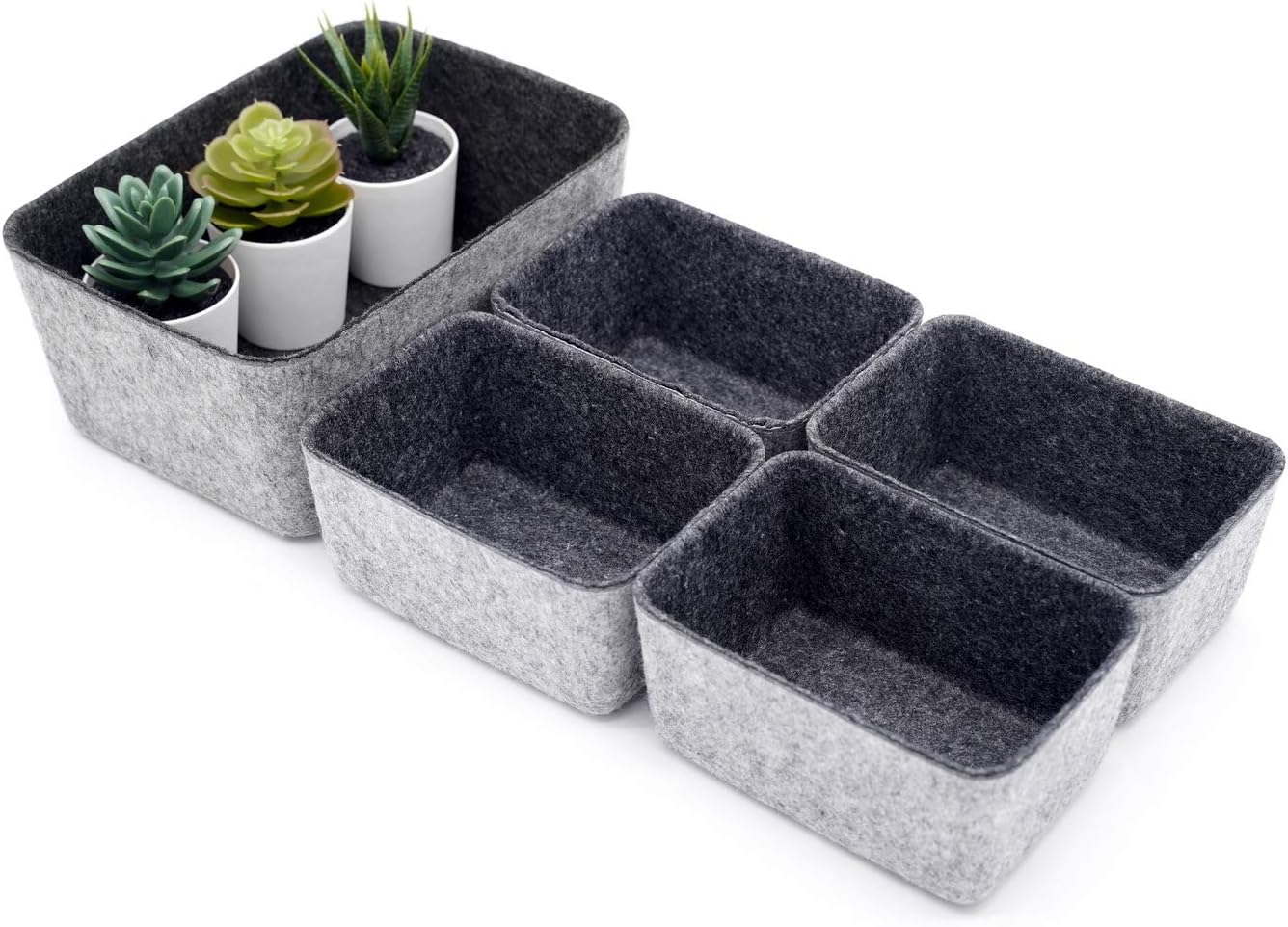 Welaxy office Drawer organizers bins Deep draw organiser Felt storage bin drawers Desk draw dividers boxes for toys makeup jewelery rolled ties organizing 5 pack (Charcoal)