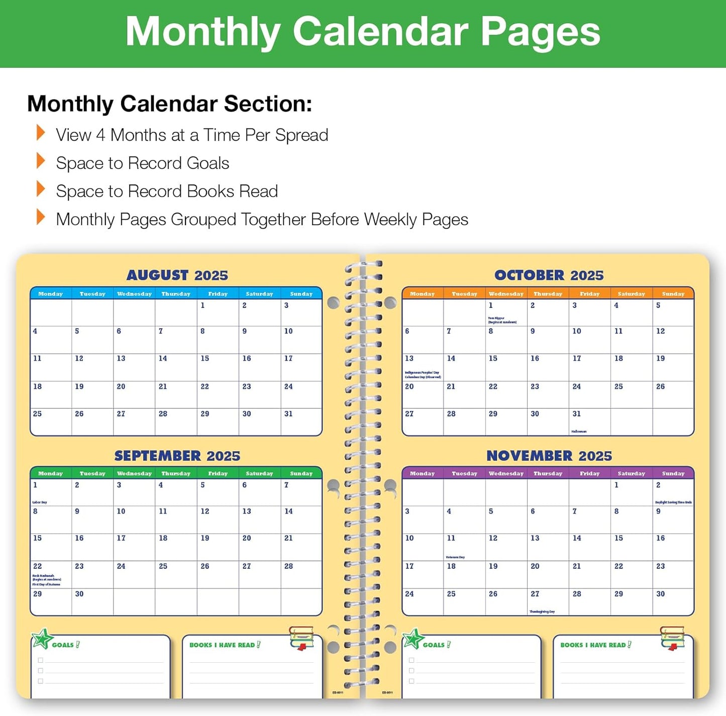 Global Datebooks 2025-2026 Elementary Student Planner 8.5x11 - Dated Weekly & Monthly Academic Planner (Large) with Ruler/Bookmark & Stickers, Ideal for Homework, Block Style, Teamwork