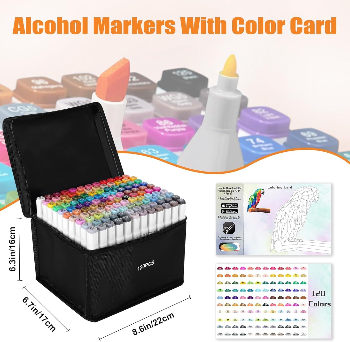 120 Colors Alcohol Markers with Free App, Chisel & Fine Tip Alcohol-Based Marker Set for Adults Kids, Dual Tip Artist Markers for Drawing, Coloring Illustration, Painting and Great Gift Idea