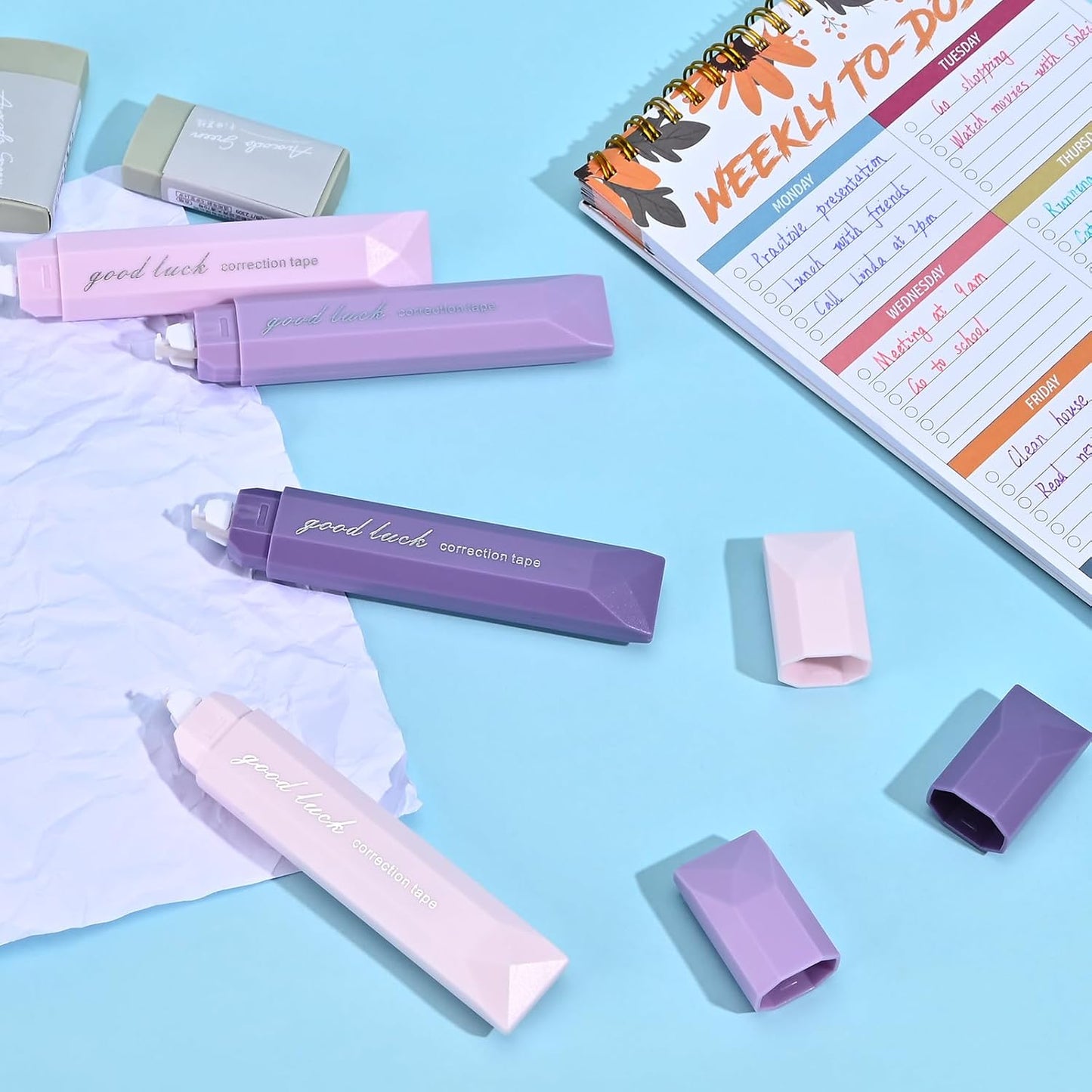 Temiary 5 Pcs White Correction Tapes, Aesthetic Correction Tape Pens Smooth Pull Out, Easy to Use Pen Shaped Applicator for Students School Office Supplies (Purple)