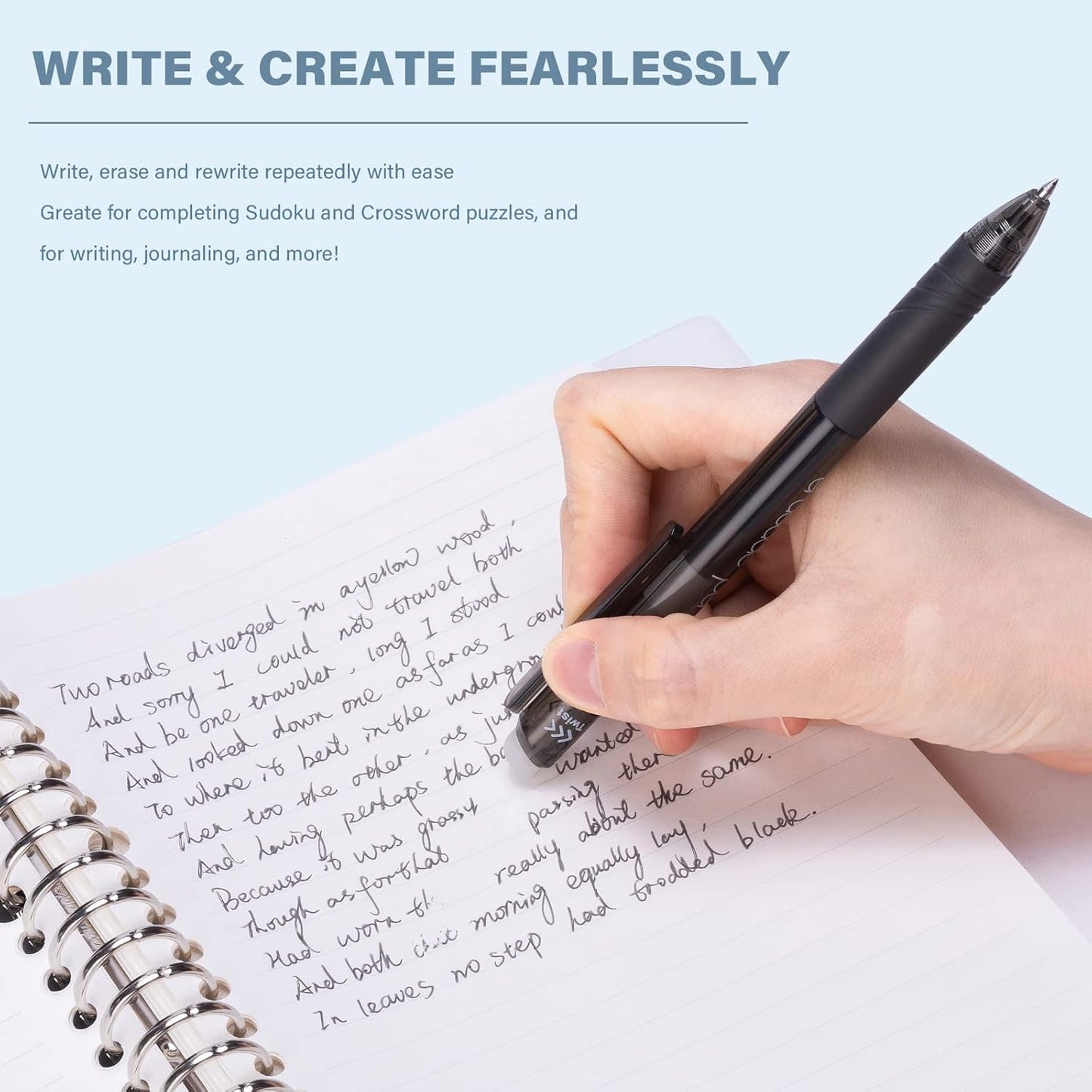 ParKoo Retractable Erasable Gel Pens 0.7mm, 12 Black Twist Pens Fine Point, Make Mistakes Disappear, Smooth Writing with Comfortable Grip for Journaling Drawing Note Taking