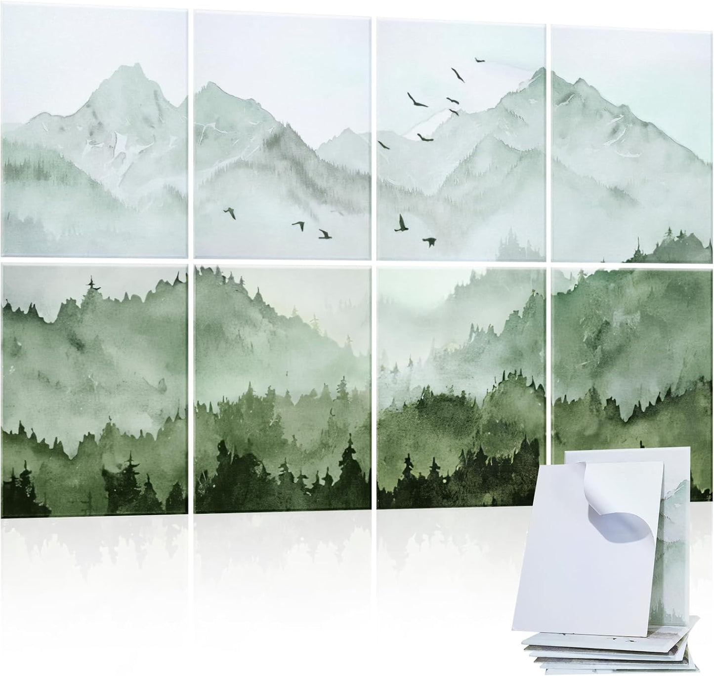 Art Acoustic Panels 8 Pack, Sound Proof Panels for Walls, 48"X32" Self-adhesive Sound Absorbing Wall Art, Decorative Acoustical Panels, Acoustic Treatment for Recording Studio(Misty Forest)