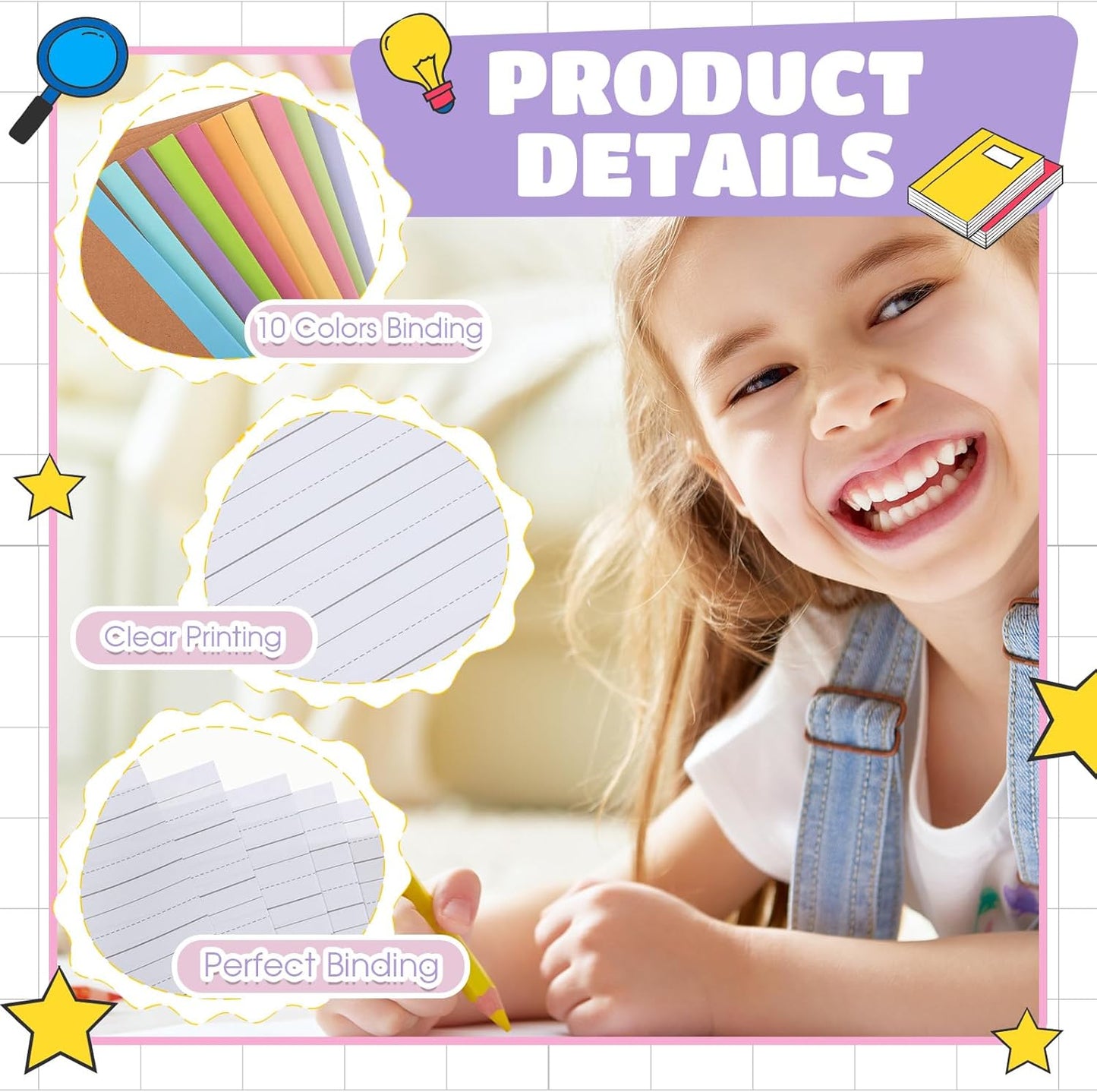 Henoyso 60 Pcs Primary Composition Notebook 9 3/4 x 7 1/2 Inch Kids Journal, Back to School Supplies, K-2 Primary Writing Notebook for Kids Student Draw and Write Story Journal (Macaron Color)