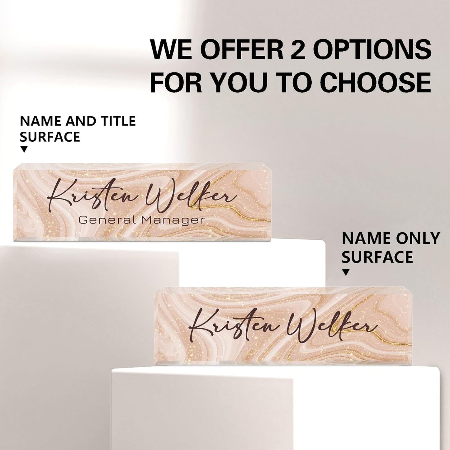 Gowellly Desk Name Plate Personalized - Custom Acrylic Name Plate for Desk - Enterprise Custom Logo/Text nameplates - Employee Appreciation Gifts (Light Pink-1)