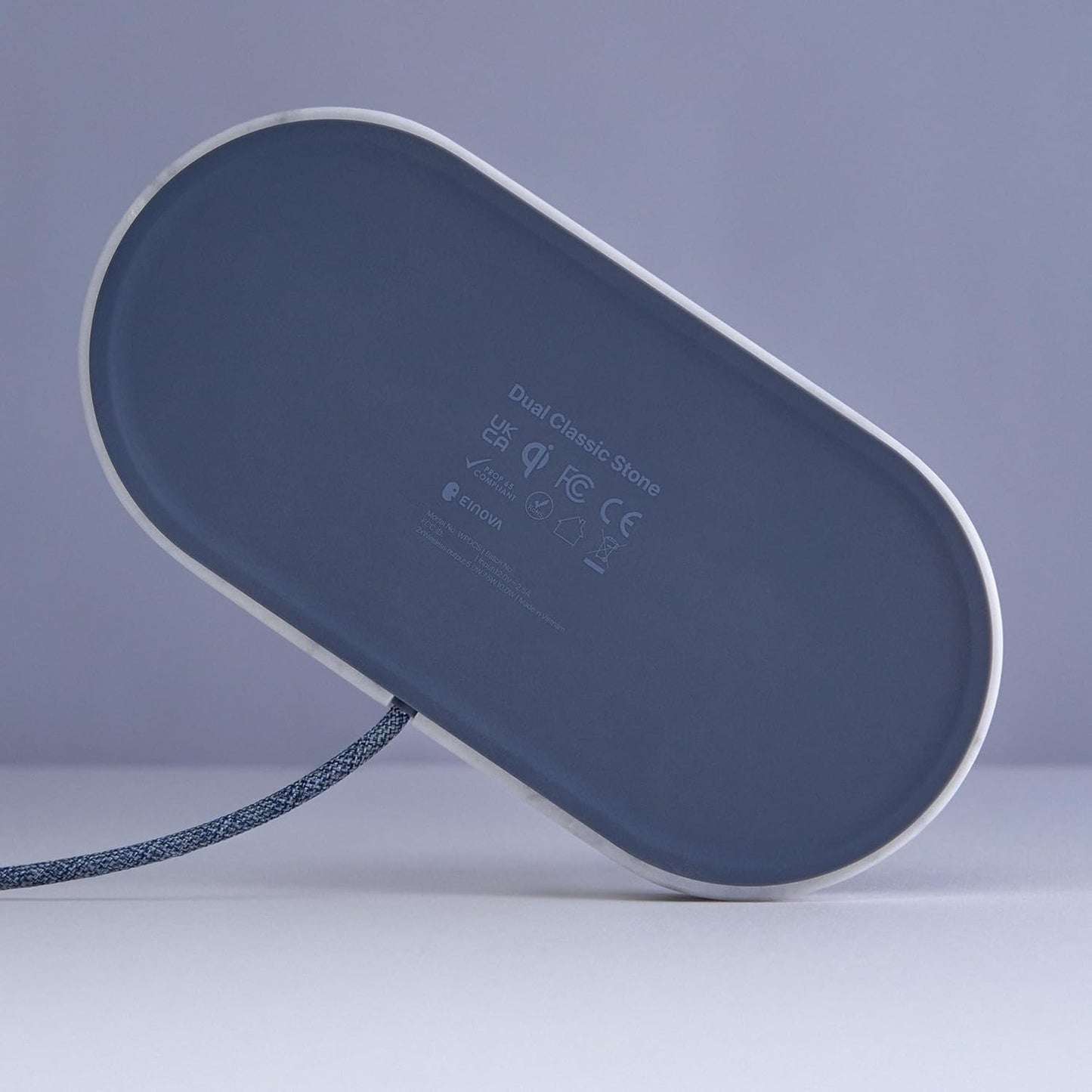 Einova Dual Classic Stone – Dual Wireless Charging Pad in Genuine Marble, Designed in Italy, Integrated 6 ft USB-C Cable, Smartphones, Wireless Earbuds, Smartwatches – White Carrara Marble