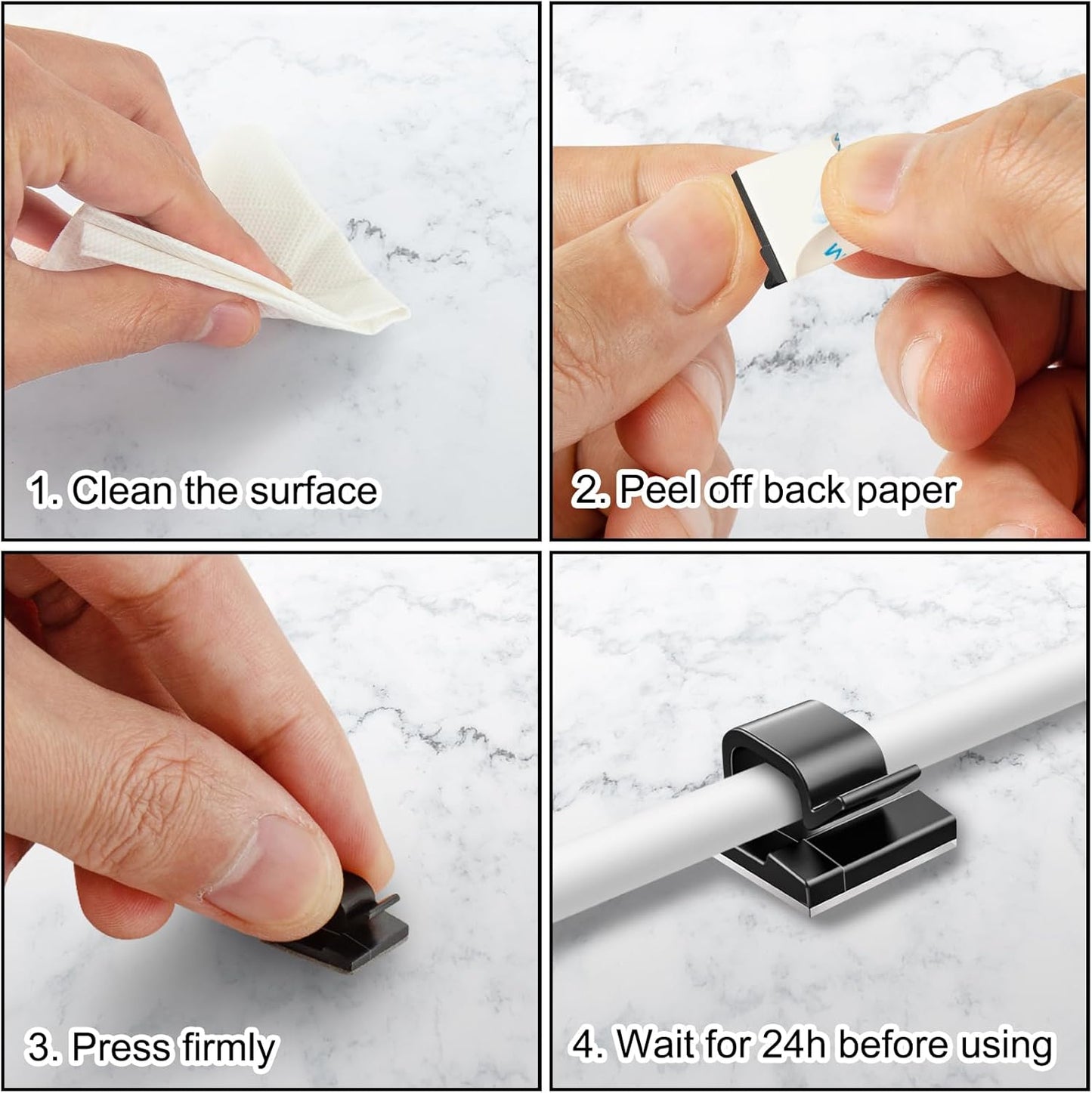 130 Pcs Cable Clips, Adhesive Cable Organizer Cord Holder Wire Clip Wire Management Self Adhesive Hooks Wire Holder for Office, Home(Black, 130PCS-Large)