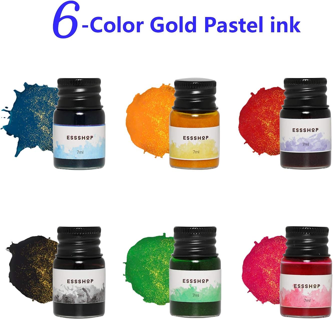 ESSSHOP Glass Pen Calligraphy Set - 3 Blue Crystal Dip Pens Color Ink and Pen Holder Art Supplies Kit for Signatures Beginners Journaling Lettering Drawing Holiday Gift Decoration