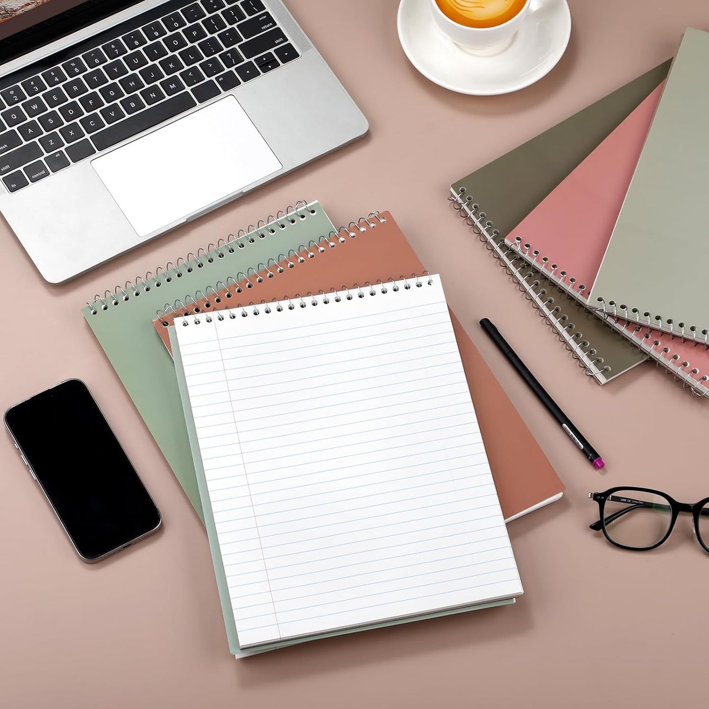 6 Pack 8.5 x 11'' Top Bound Office Steno Book Wide Ruled Double Sided Spiral Notebooks Reliable White Paper 70 Sheets/Pad Pastel Colors Covers for Writing School Notes(Classic Color)