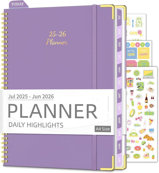 Academic Planner 2025-2026 (8.5" x 11") - Weekly & Monthly Planner (Jul. 2025 - Jun. 2026), Column View Calendar Organizers, Hardcover Agenda Book with Tabs for Office & School, Purple
