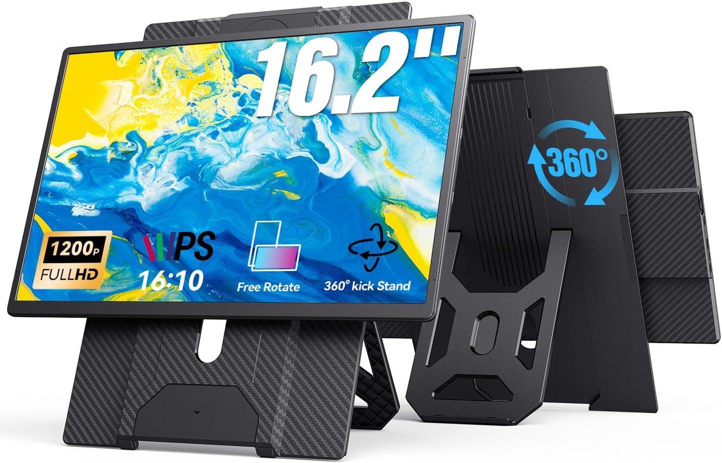 16.2'' Laptop Monitor Extender, 1920 * 1200 USB-C/HDMI with Retractable Stand, Ultra-Slim Laptop Screen HDR Eye Care Computer Display Plug-Play, External Monitor for MAC PC Phone PS4 Switch