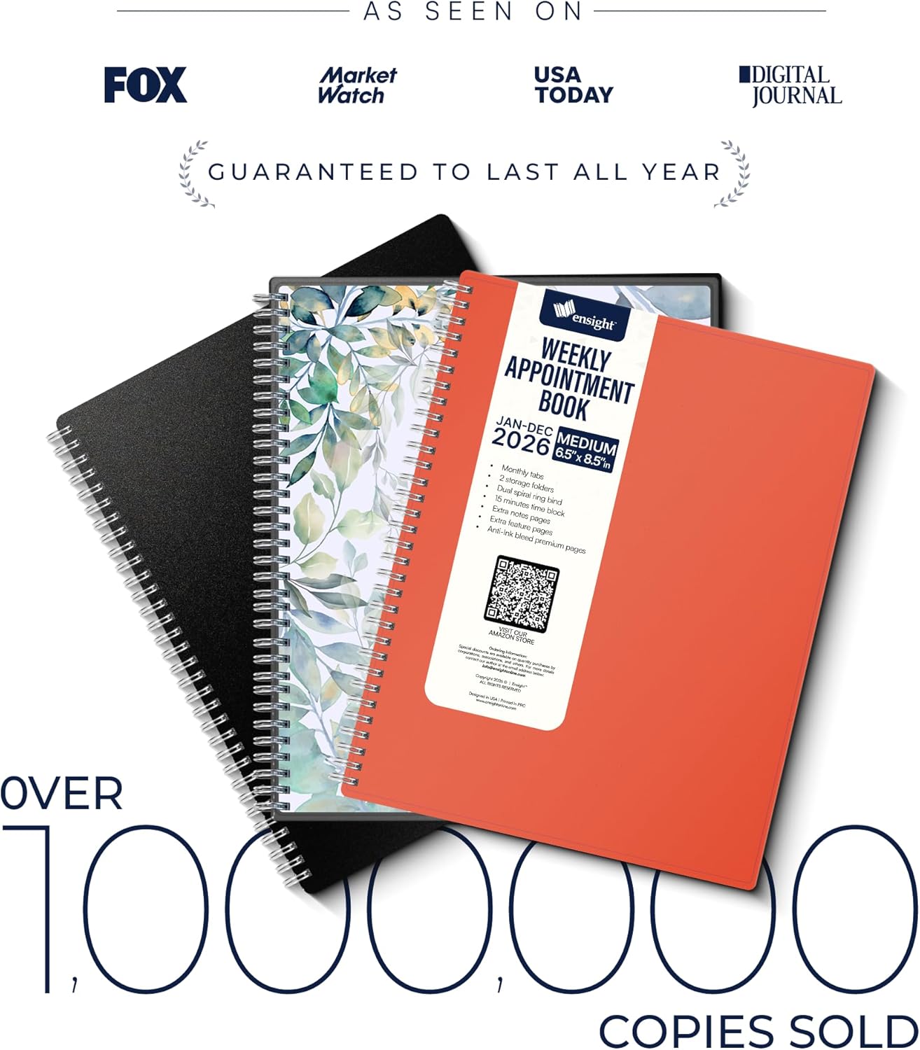 Ensight 2026 Appointment Book & Planner Ensight 6.5 x 8.5 inches Large Tabbed Daily Hourly Weekly Planner Schedule Book 30 Minute time Slots Business & Personal Planner Jan 2026 Dec 2026 Peach