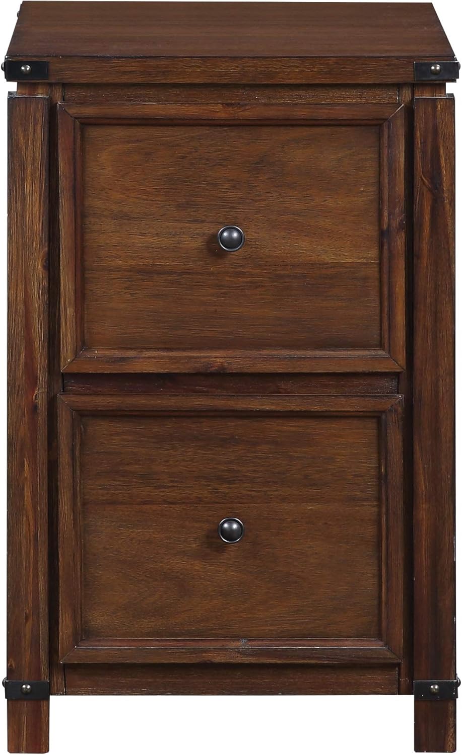OSP Home Furnishings Baton Rouge 2 Drawer File Cabinet with Rustic Design and Metal Accents, Brushed Walnut
