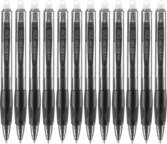 Aozora Erasable Pens Click Fine Point 0.7 mm Retractable Erasable Gel Pens for Completing Sudoku and Crossword Puzzles 12 Pack (Black)