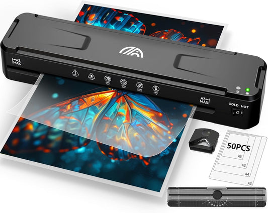 13 Inch Laminator Machine with 50 Laminating Sheets, Fast Warm-Up No Jam A3 Laminator, 11x17 Cold & Thermal Laminating Machine for Home School Office