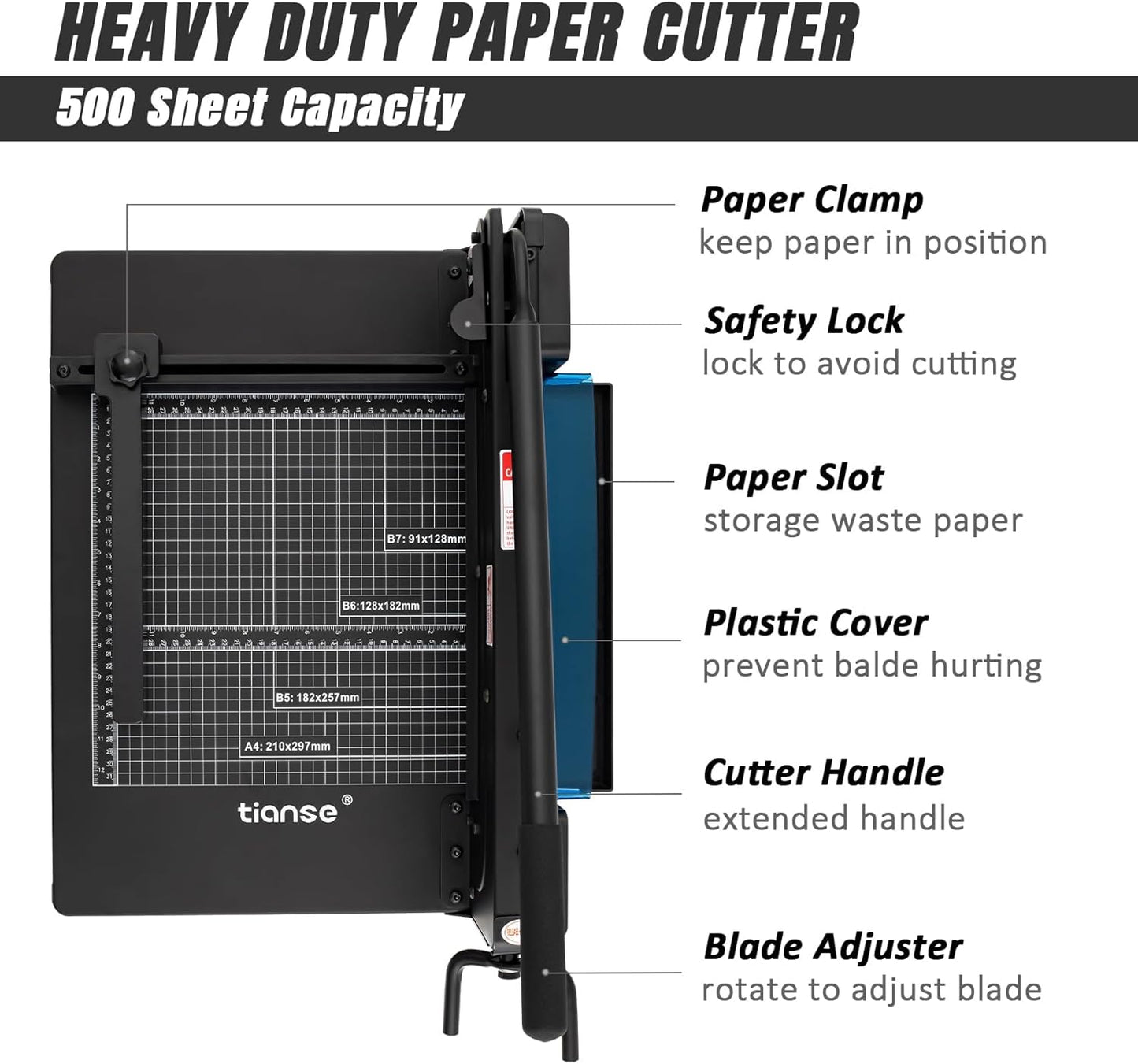 TIANSE Heavy Duty Guillotine Paper Cutter A4 12" Guillotine Paper Cutter 400 Sheet Capacity Solid Steel Construction with Double Safety Protection Perfect for Trimming Paper Cardstock Matboard Black