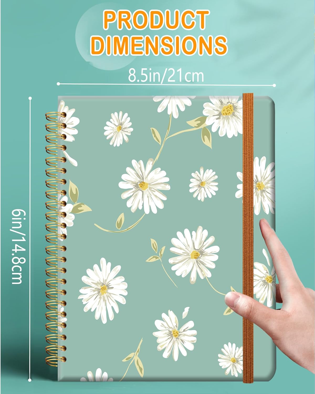 Ruled Spiral Writing Notebook,A5 Hardcover Lined College Journal for Women Lady,Fashion Puppy Watercolor Strong Twin-Wire Binding with Premium Paper,8.4" X 6",Perfect for School,Office,Home Gifts(Beautiful Daisy)