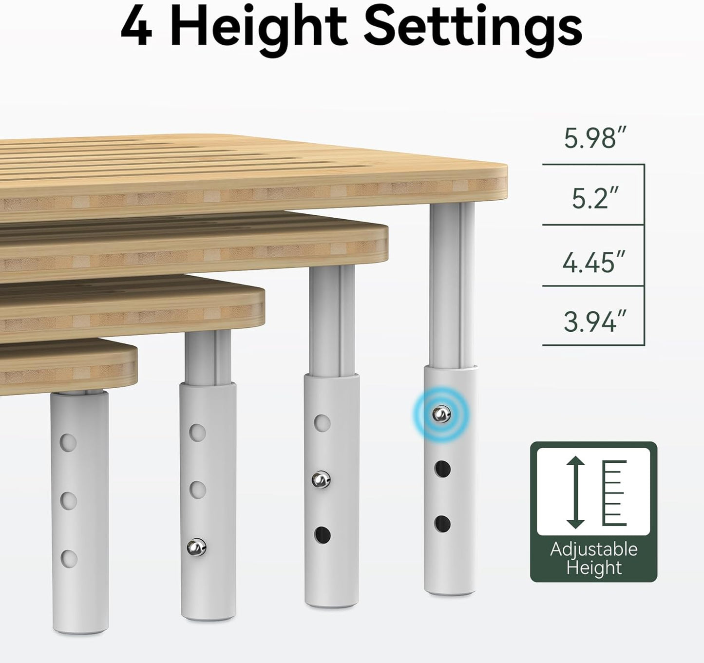 Bamboo Monitor Stand Riser, 4 Adjustable Height, Laptop Stand with Airflow Vents, Desk Organizer for Computer, PC, Printer (Natural)