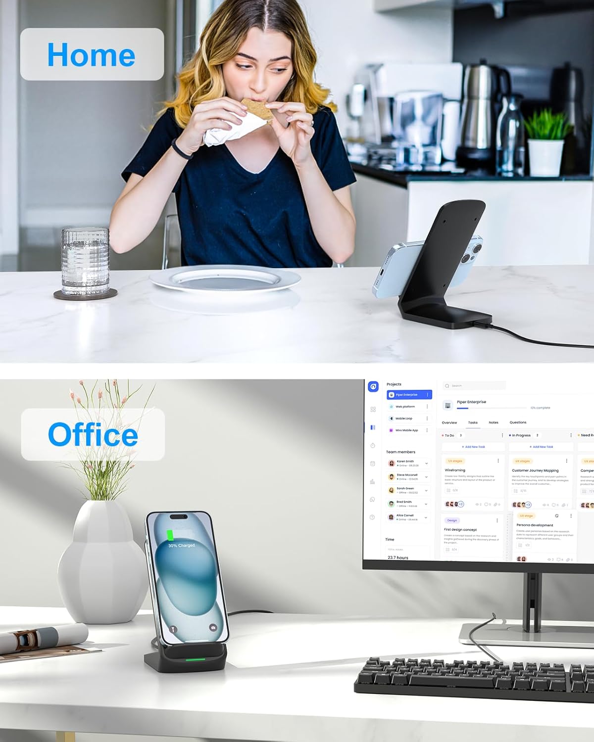 NANAMI Upgraded Fast Wireless Charger, Qi-Certified Wireless Charging Stand Compatible with Samsung Galaxy S25/S24/S23/S22/S21/S20 & Qi Phone Charger for iPhone 17/17 Air/16/16 Plus/16 Pro/15/14/13