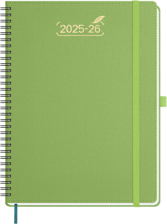 BEZEND Weekly Planner 2025-2026 with 2 Columns, 8.5" x 11" Academic Calendar 18 Months (Jul 25-Dec 26) Life Work Appointment Book with Monthly Tab, PU Leather Softcover Spiral - Fruit Green