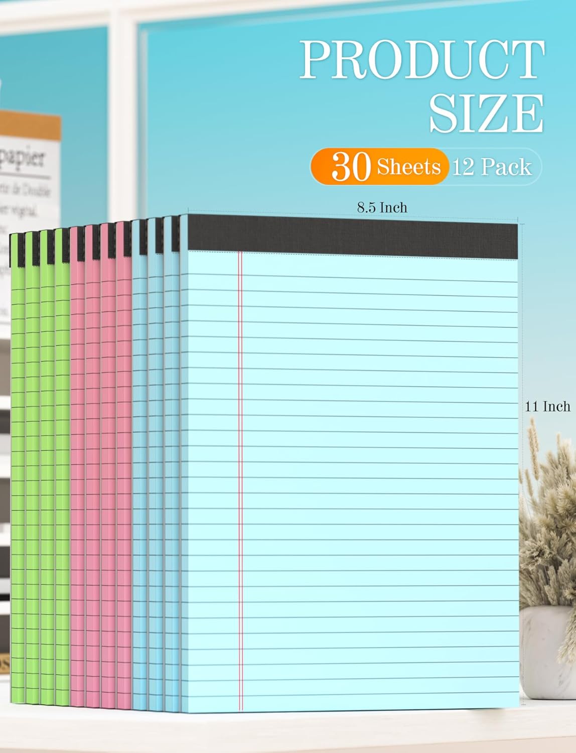 Pink Legal Pads 8.5 x 11 Notebook Paper, 12 Pack Colored Note Pads 8.5 x 11 Wide Ruled Note Paper 8 1/2 x 11, Letter Pads 8.5 x 11 Colored Notepads, Pink Legal Pads 8.5 x 11 Paper Pads, 30 Sheets/Pad
