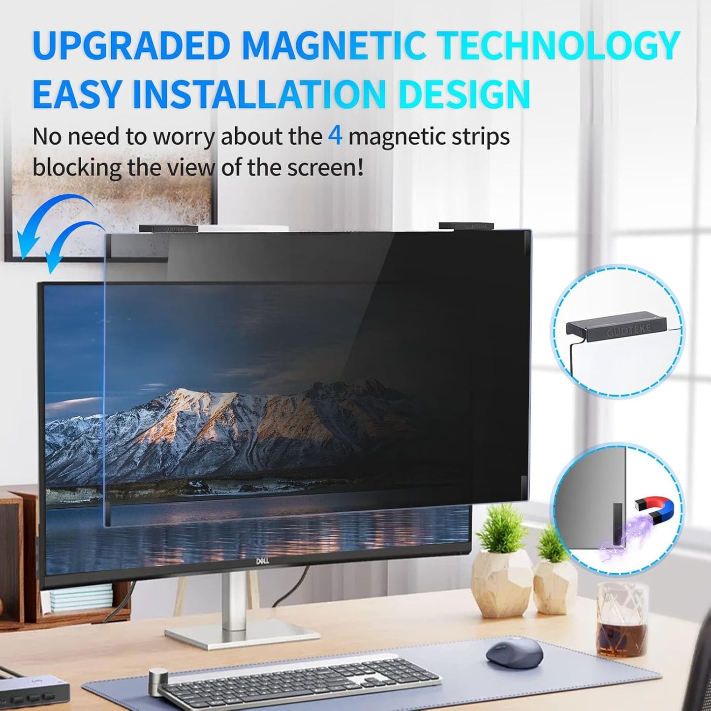 Magnetic Computer Privacy Screen 23.8 inch, Hanging Privacy Screen for Computer Monitor for 16:9 Frameless Monitor, Acrylic Eye Protection Anti Glare Blue Light Computer Screen Privacy Filter