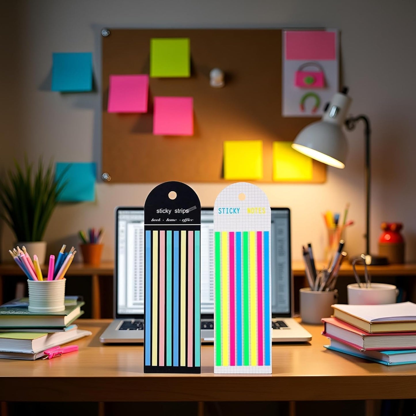 320Pcs Transparent Highlighter Tapes，Removable Sticky Tabs for Annotating Books, Long Strips Page Markers Tabs with Scissor, Neon Clear Index Tabs Sticky Notes Office School Supplies