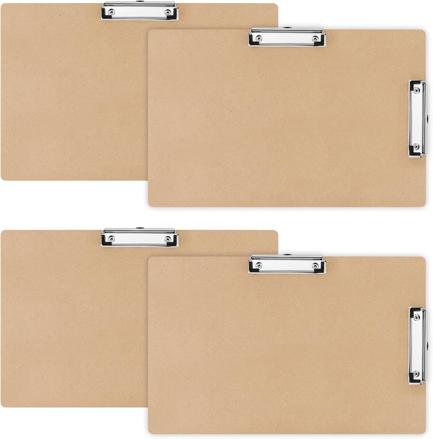 Henoyso 4 Pcs 11x17 Clipboard Wooden Lap Board with Low Profile Clip Brown Double Landscape Clip Hardboard Drawing Board Landscape Horizontal Large Clipboard for Desk Paper Sketching Art Supplies