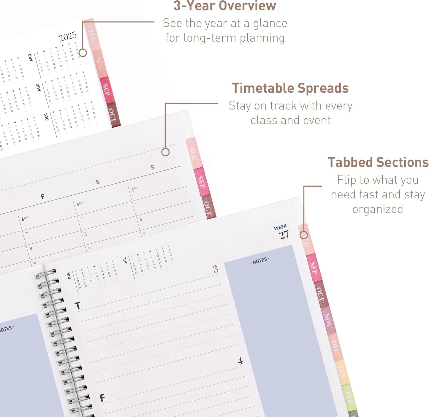 Rileys Academic Planner 2025-2026, Daily, Weekly & Monthly Planner, July 2025 - June 2026, Student Notes Pages, Twin-Wire Binding, Weekly Agenda for School & Work (8.5 x 11-Inches, Blue, Typographic)