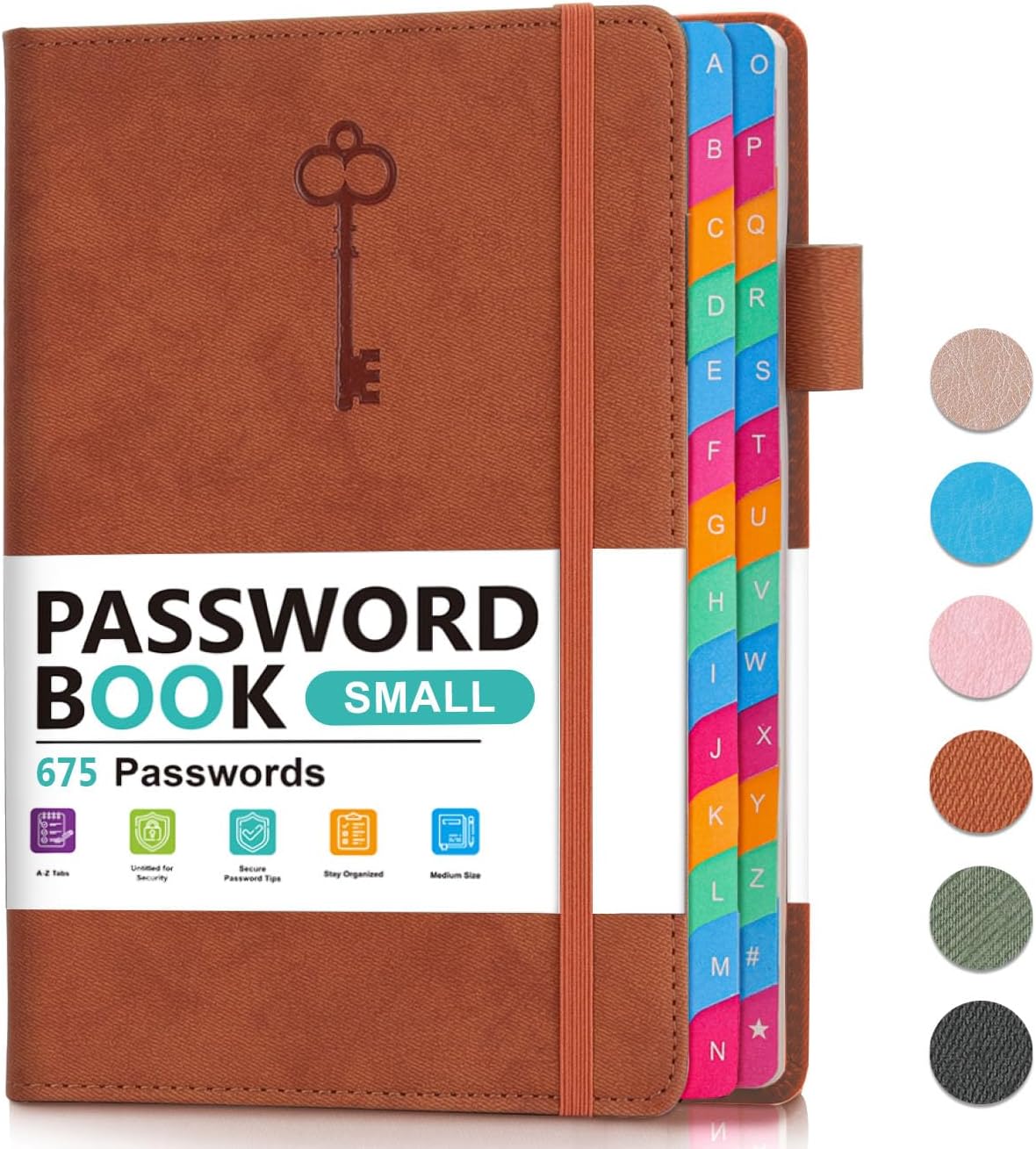 Small Password Keeper Book with Colorful Alphabetical Tabs, Hardcover Password Log-book for Internet Password and Website Address, 4.1"×6.2" Password Notebook for Home Office (Sienna)